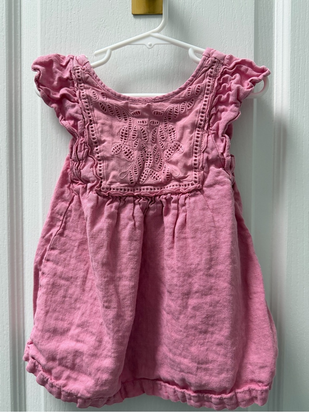 Zara Pink Eyelet Flutter-Sleeve Dress